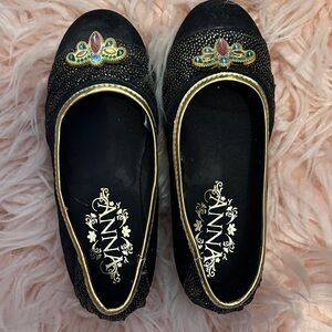 Anna Black and Gold Embellished Flats